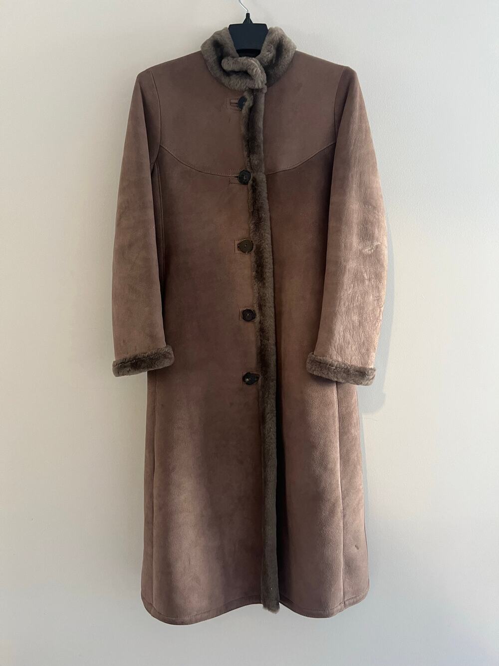 Vintage Long Shearling Coat Dark brown Button Down Size Small 4/6